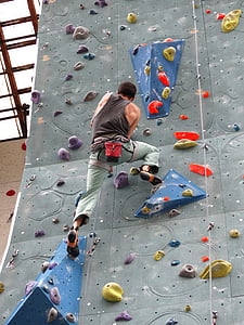 dağcı, adam, kuvvet, yükselişi, tırmanma duvarı, tırmanış, çıkarken