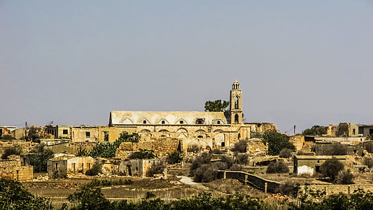 Chipre, Achna, cidade fantasma, ocupada, refugiados, ruínas, abandonado