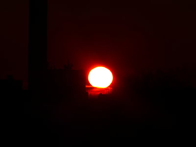 sun, fireball, sunset, solar disk, schapfe mill, grain silo, building