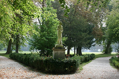 Castelo de chantilly, jardim, estátua do jardim, árvores, verde, França, paz