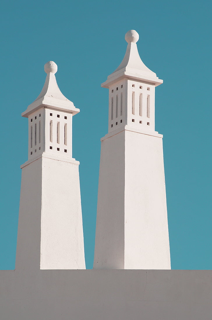two, white, pillars, near, sky, architecture, Minimalism