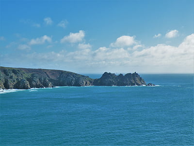 pobřeží, Cornwall, panoramata, Anglie, Velká Británie, jaro, oceán