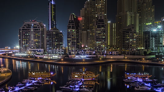 Dubaj, Marina, Arabské, Veľká, Emiráty, Spojené Arabské Emiráty, Skyline