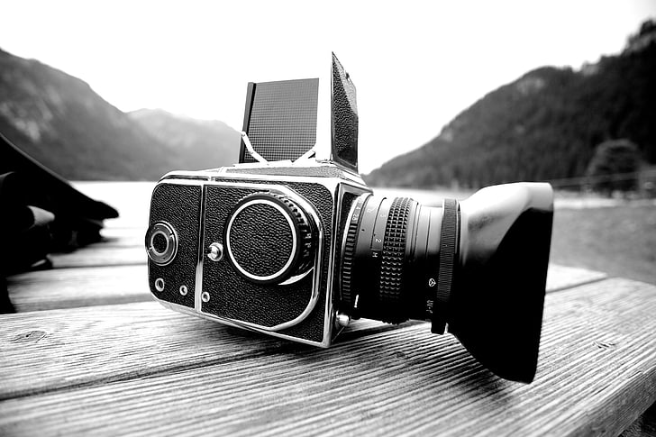 kamery, analogowe, Jezioro, Mamiya, średni format, film, Vintage