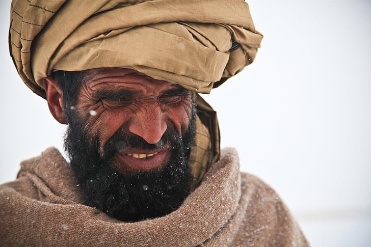 Afghani, mannen, porträtt, person, kalla, vinter, kriget