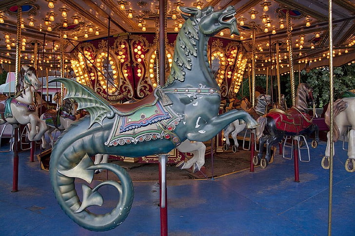 dragon, wooden, carousel, retro, nostalgic, vintage, colorful