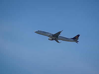 літак, Lufthansa, небо, синій, почати, відправлення, крило