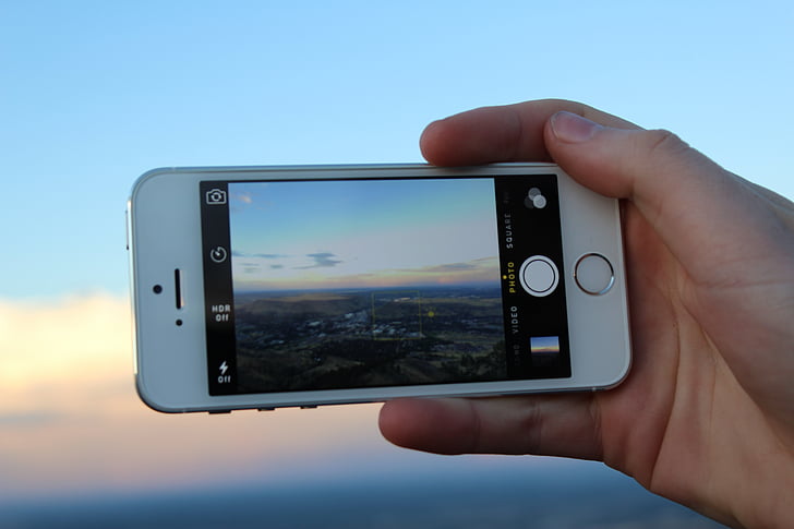 pôr do sol, iPhone, telefone, celular com câmera, tecnologia, fotos, foco