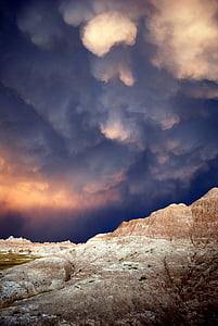 バッドランズ国立公園, クラウド, どしゃぶり, 雲, cloudscape, 田園地帯, 暗い