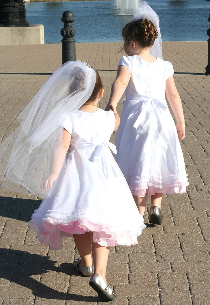 Γάμος, αδελφή, λευκό, φόρεμα, Κορίτσι, flowergirl, άτομα