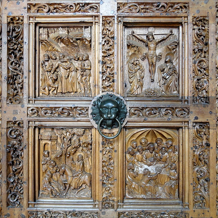 church, church door, portal, input, wood carving, lake constance, constance