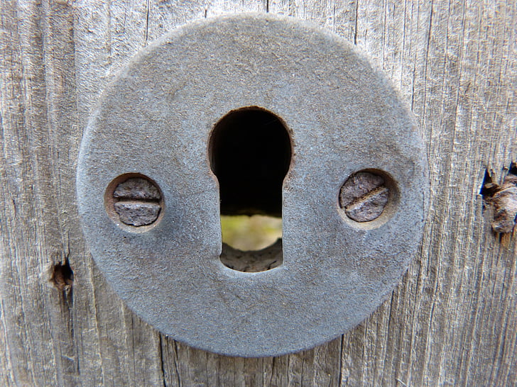 열쇠 구멍, 스테인리스, 오래 된, 나무, 녹, 금속, 철