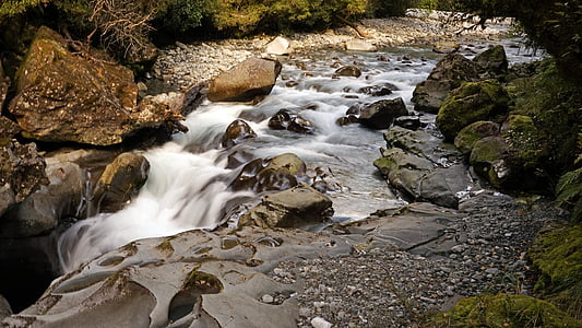 ruisseau de montagne, Bach, torrent, Nouvelle-Zélande, eau qui coule, froide, eaux