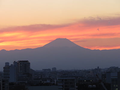 mount fuji, fuji, volcano, mountain, sunset, dusk, architecture