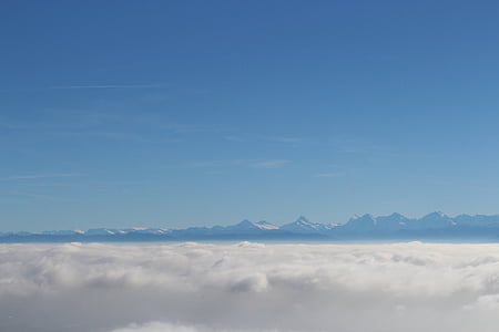 mer de brouillard, montagnes, randonnée, Panorama, tranquilité, nature, bleu