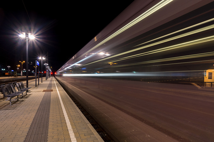 Night fotografi, nat fotografering, lys, belysning, nat, Railway station, toget