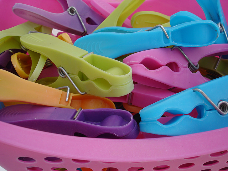 clothespins, 다채로운, 플라스틱, 세탁, 예산, 장비