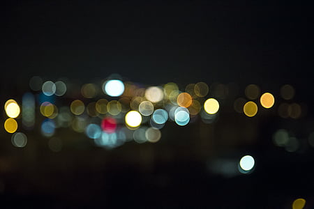 blurred, bokeh, dark, illuminated, lights, night, public domain images