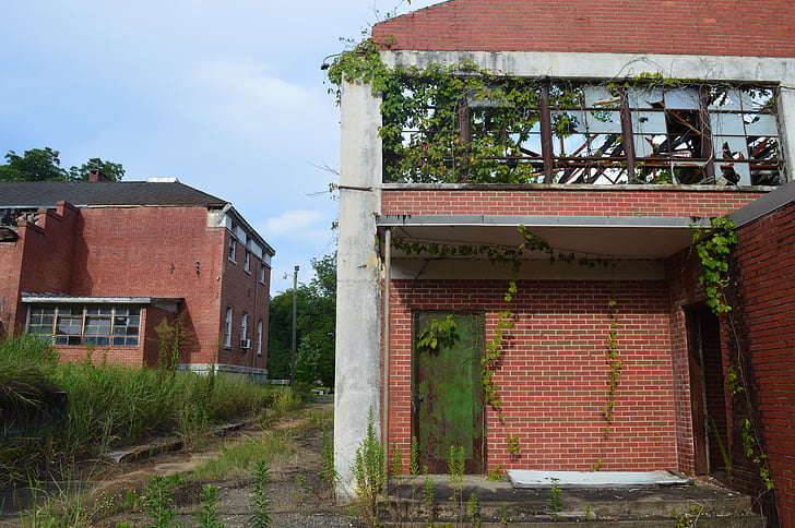 escola, abandonado, edifício, velho, arquitetura, ruína, vazio