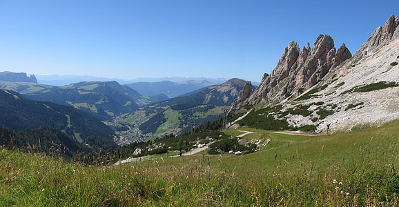 val gardena, Pietų Tirolis, Italija, kalnai, Dolomitinės Alpės