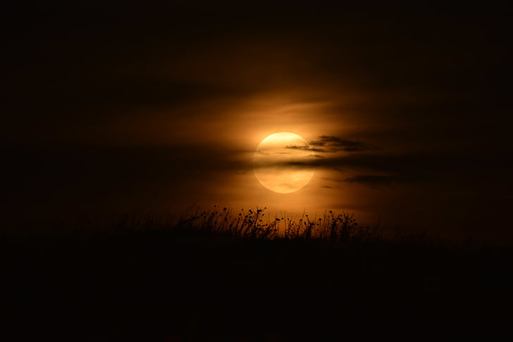 full, moon, behind, clouds, sunset, scenics, tranquility