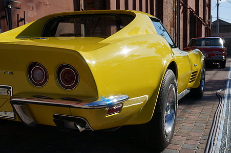 Automotive, amerikanske bil, amerikansk, gul, vintage, sommer