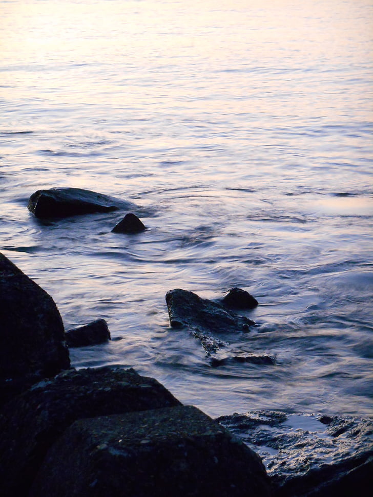 море, камък, рок, тихо, вечерта, естествени, морското равнище