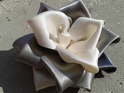 kanzashi, τριαντάφυλλο, λευκό, ασήμι, Bijou, κοκαλάκι της, καρφίτσα