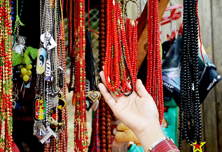 pärlor, marknaden, dyrkan, smycken, mode, färgglada, hantverk