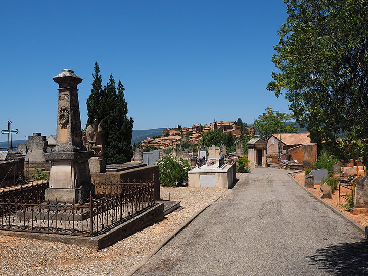 kirkegården, Roussillon, gamle kirkegård, gravene, Gravsteinen, graven, sorg