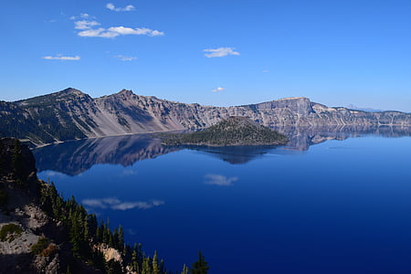 Lake, berg, natuur, reflectie, hemel, bomen, water
