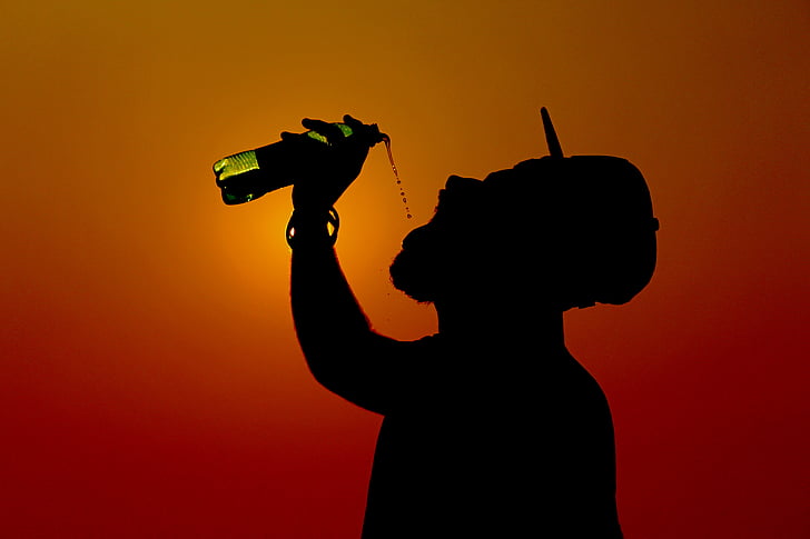 silhouette, bottle, droplets, cap, refreshment, drink, splash
