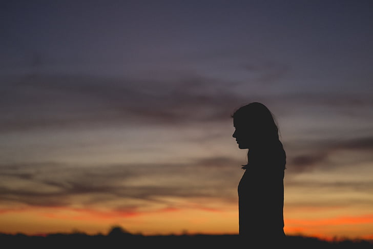 early, outside, person, silhouette, sunrise, sunset, woman