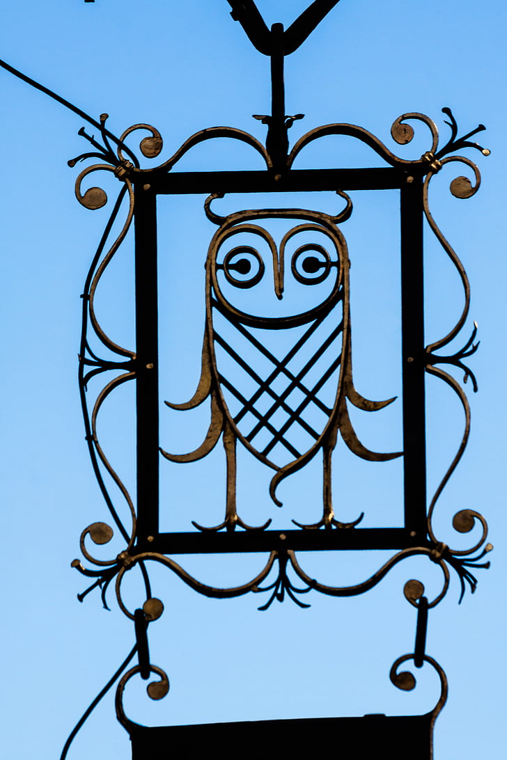 nasal shield, owl, advertising, advertising sign, bookstore, wisdom, blacksmithing