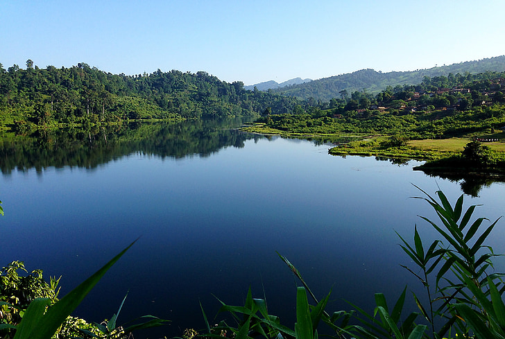 lake, pond, glassy, reflection, calm, tranquil, landscape