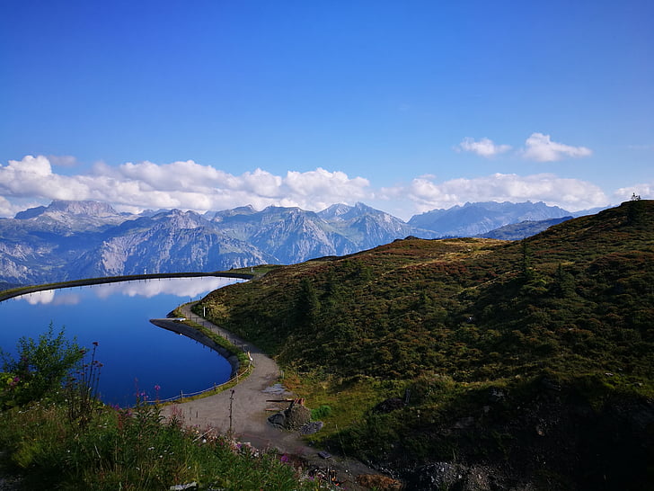 Montafon, reservoar, bergen, blå, sjön, Silvretta, landskap