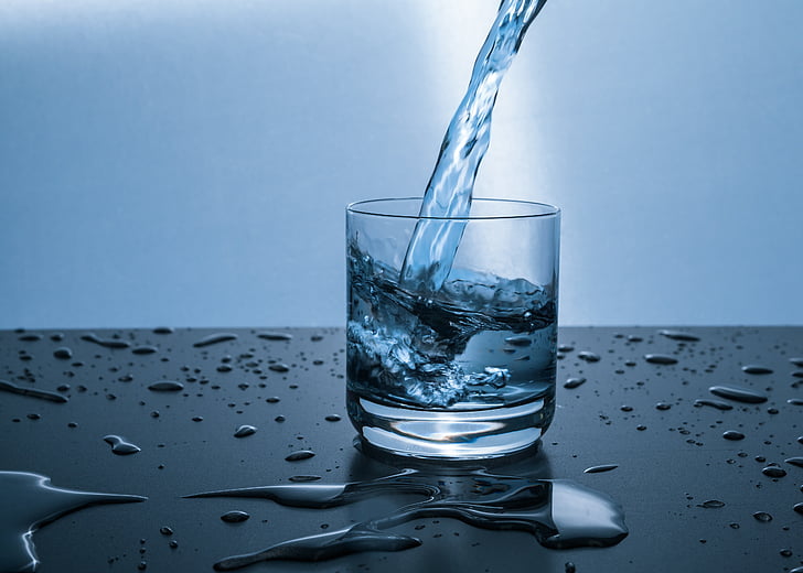 vee, klaas, tilguti, jook, Tühjendage, sinine, peegeldus