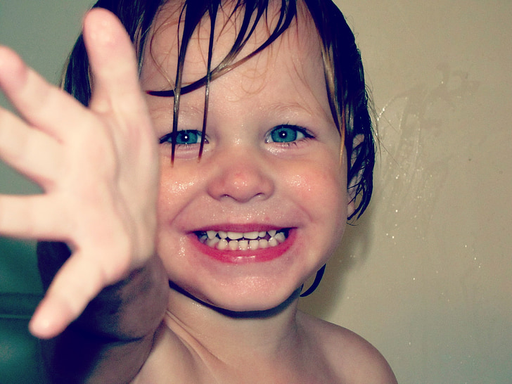 boy, face, happy, smile, bath time, young, child