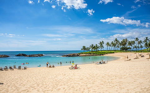 Lagune, Ko olina, Hawaii, Oahu, Ozean, Wolken, Küste