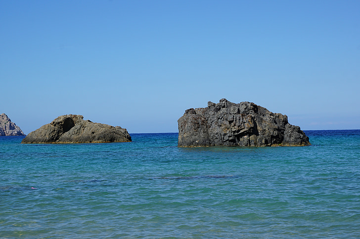 ibiza, island, sea, stones, boot, rock, water