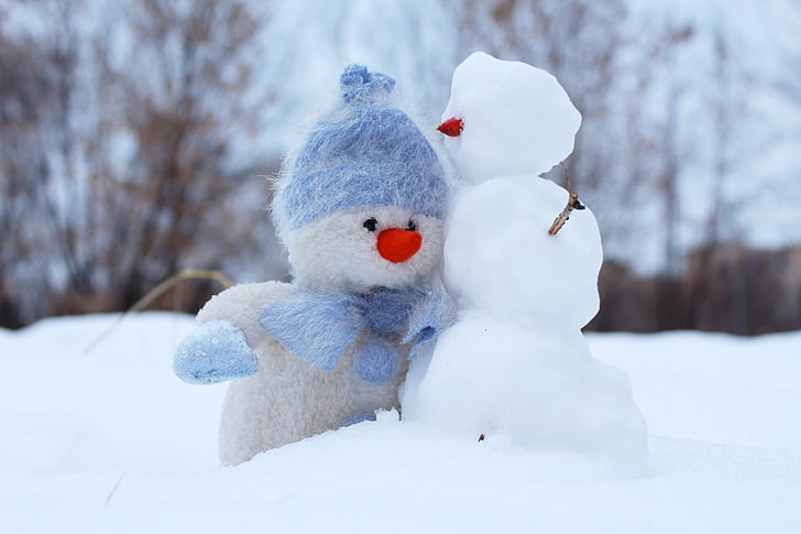snowman, snow, two, winter, friends, new year's eve, holiday