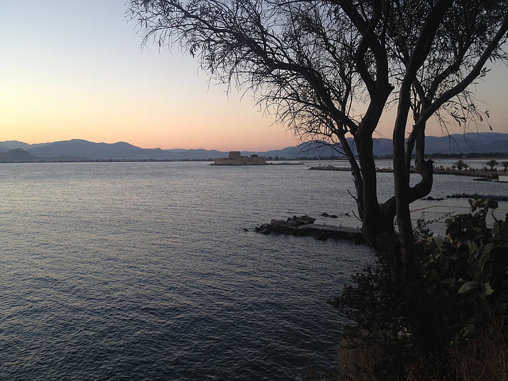 Nafplion, Yunanistan, bkz:, günbatımı, Peloponnese, Bourtzi