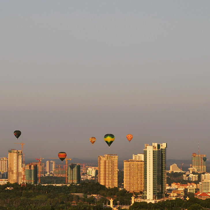 luchtballon, Aerostat, stad, hemel, gebouwen