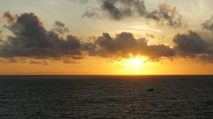 sunset, sun, light, shadow, sky, sea, nature