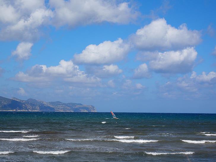windsurfista, deporte, mar, viento, agua, Bahía de pollensa, Formentor