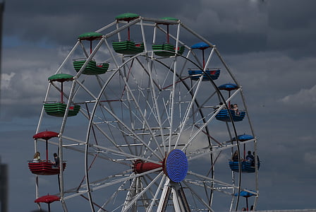 парк атракціонів, хмари, оглядове колесо, весело, колесо, парк розваг їзди