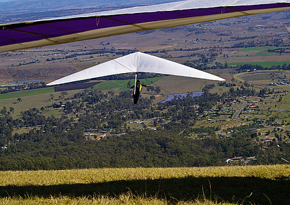 hang-gliders, gliders, flying, mountain top, high, scenery, rural