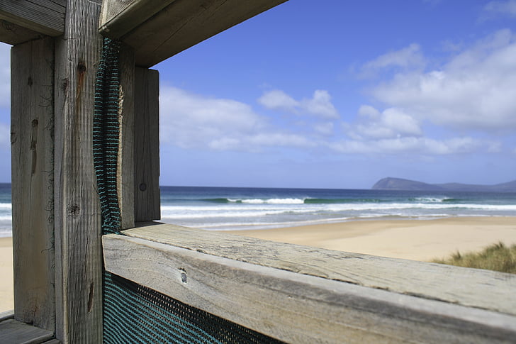 Plaża, Widok, okno, Ocean, Tasmania, fala, Surf