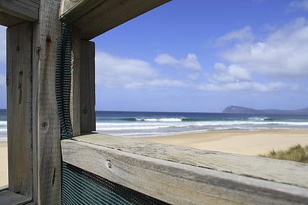 spiaggia, vista, finestra, oceano, Tasmania, onda, Fare surf