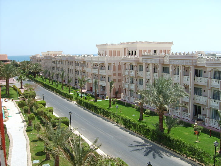Egypt, Hotel, ulice, Hurghada, horká, slunce